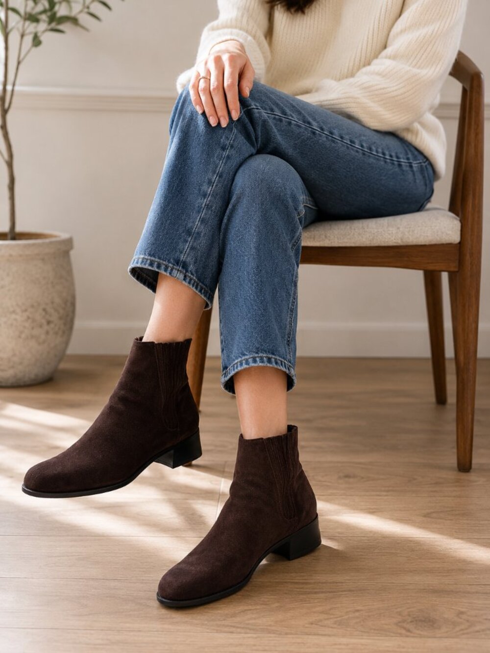Ralph Lauren Purple Label Dark Brown Suede Chelsea Ankle Boots Block Heel 10